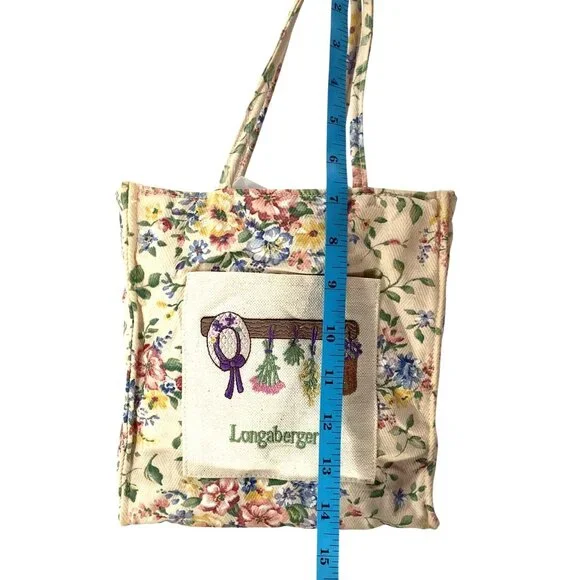 LONGABERGER HOMESTEAD Lined Tote Bag Ivory Color Floral With Embroidered Pocket - Picture 7 of 14